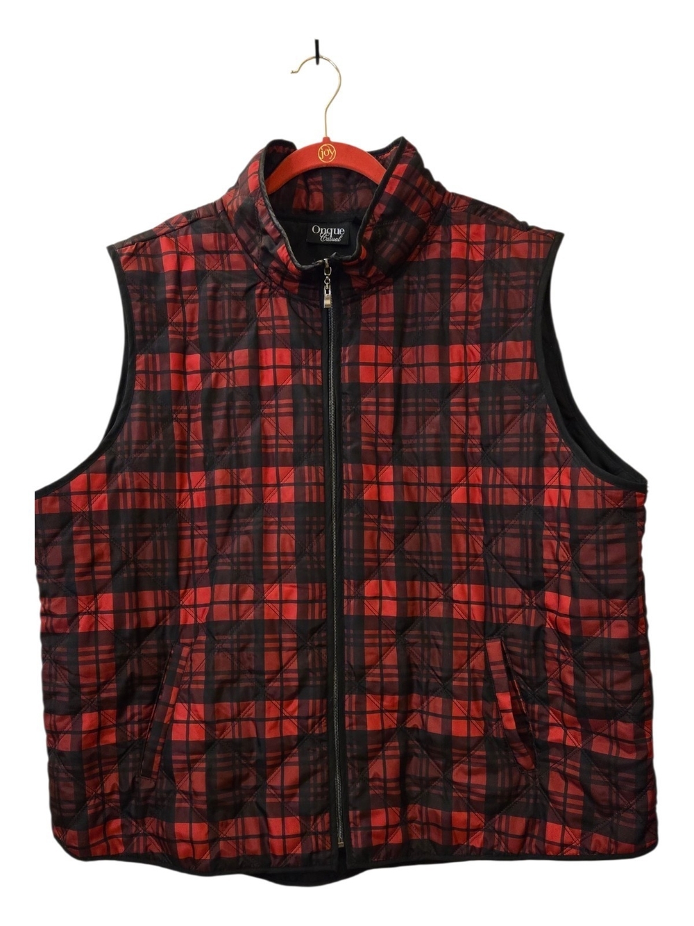 Onque Casual Women's Quilted Puffer Vest Plus Size 3X Red/Black/Plaid 90's